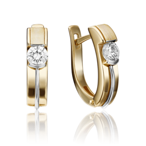 Серьги с английским замком из лимонного золота с фианитом