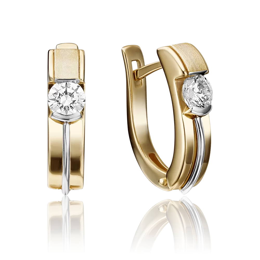 Серьги с английским замком из лимонного золота с фианитом 02-4300-00-501-1130-38