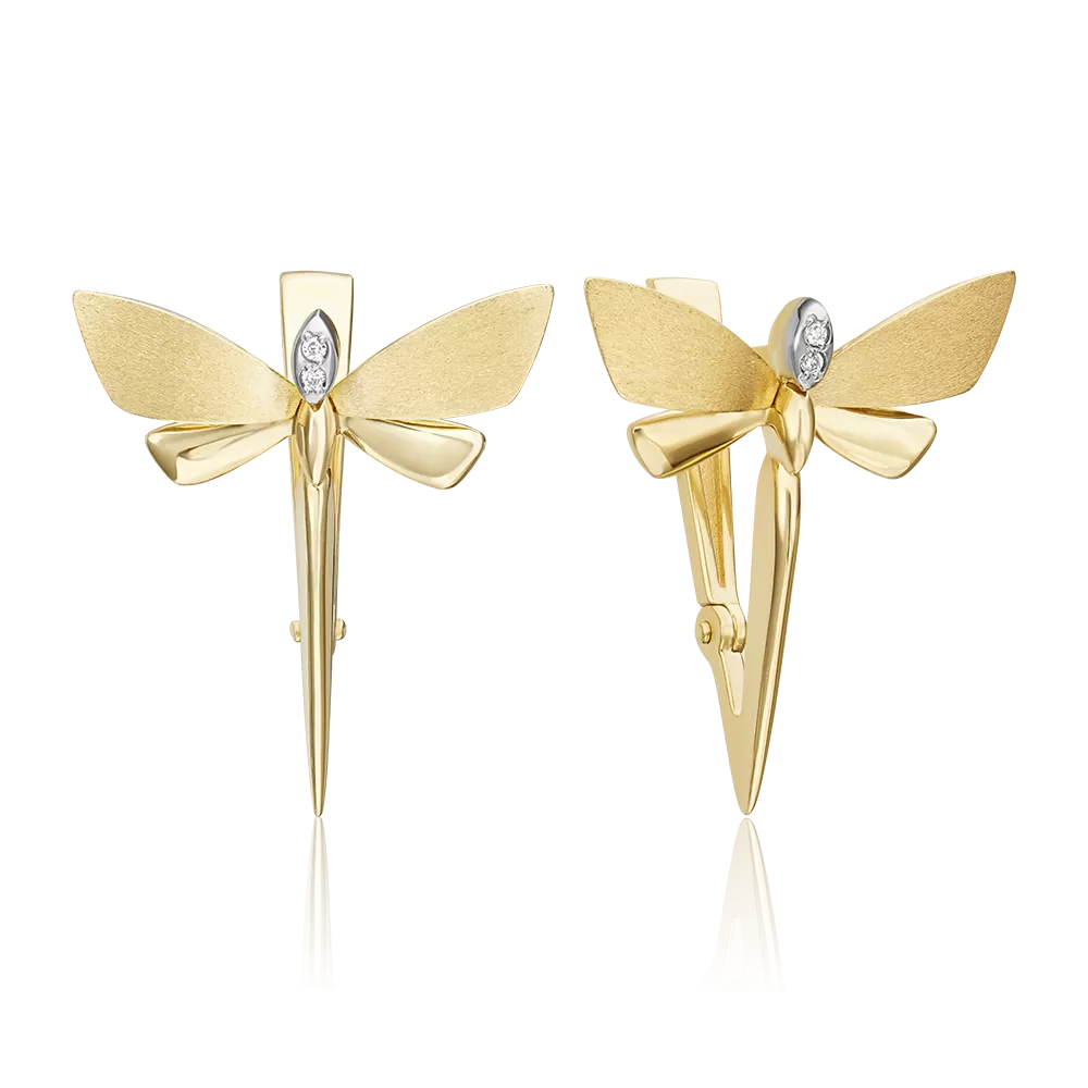 Серьги «Стрекозы. Ценность настоящего» с английским замком из комбинированного золота с бриллиантами 02-4810-00-101-1121