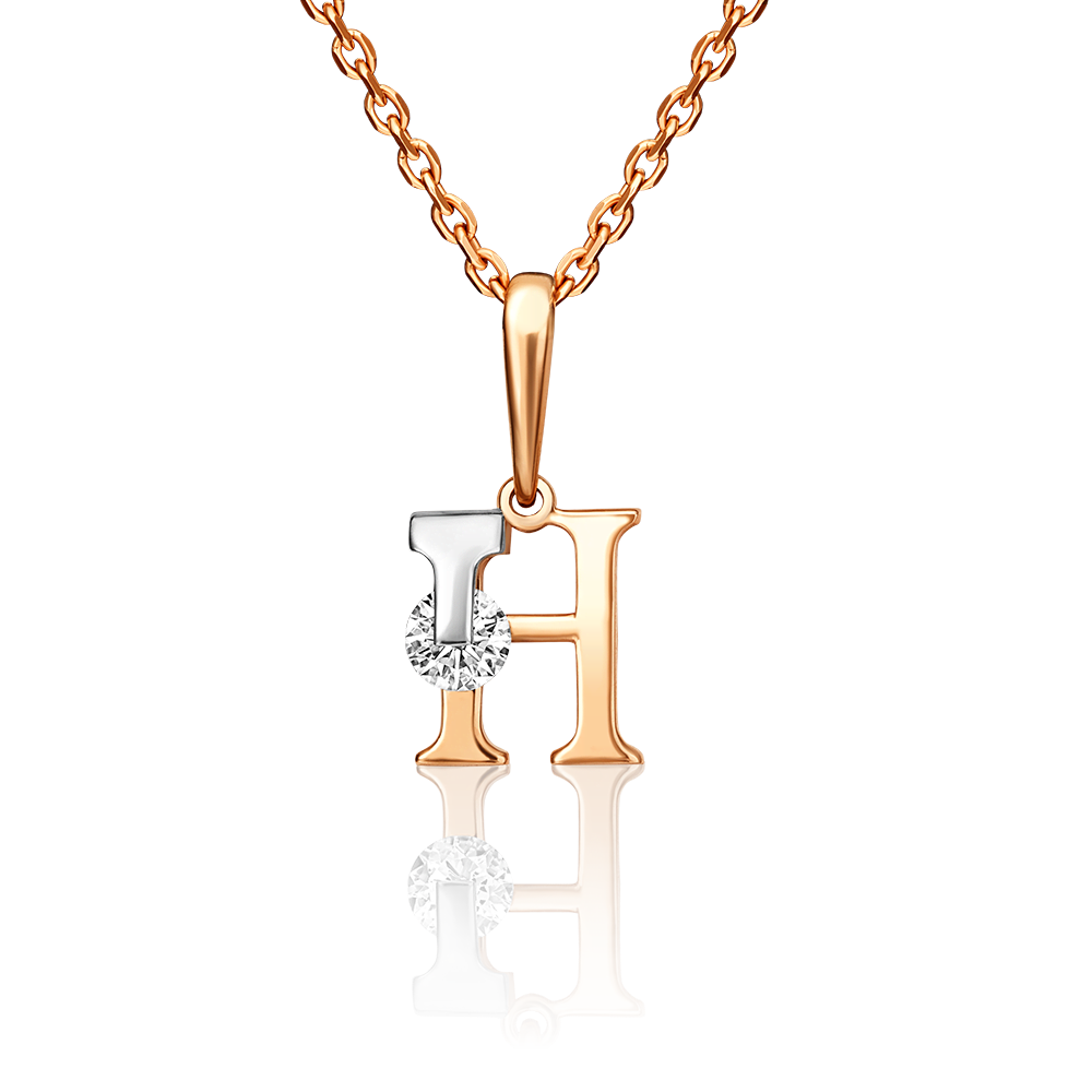 Подвеска «Буква Н» из комбинированного золота с фианитом 03-3119-Н-401-1111