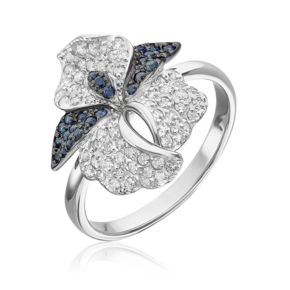 Кольцо «Ирис» из белого золота с бриллиантами и сапфирами 01-1384-01-105-1120