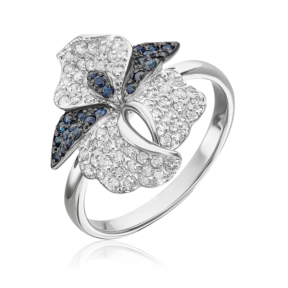 Кольцо «Ирис» из белого золота с бриллиантами и сапфирами 01-1384-01-105-1120