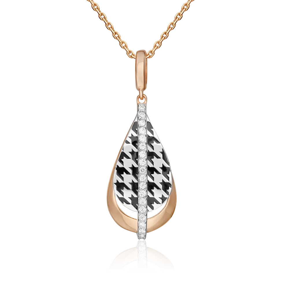 Подвеска с принтом «Гусиная лапка» из комбинированного золота с фианитами и эмалью 03-3447-00-401-1111