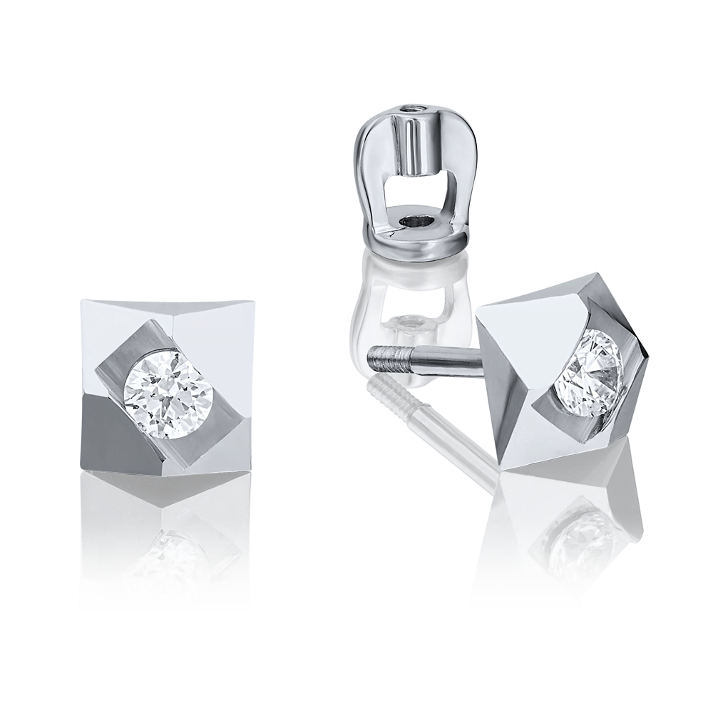 Серьги-пусеты из белого золота с бриллиантом 02-4014-00-101-1120-30