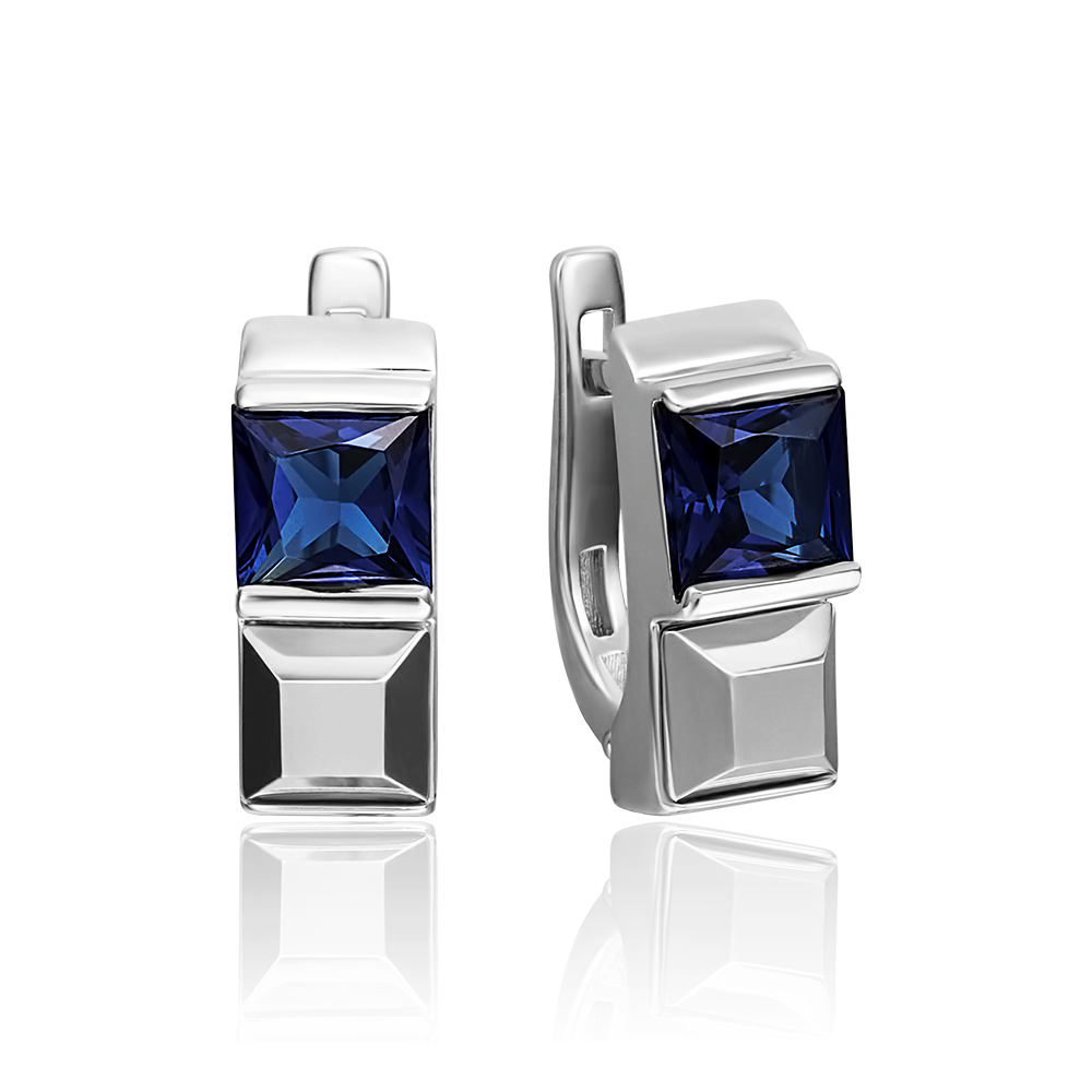 Серьги с английским замком из белого золота с сапфиром 02-4246-00-102-1120-30