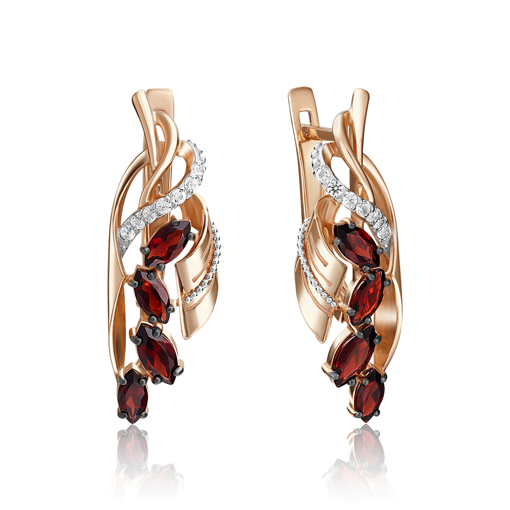 Серьги с английским замком из красного золота с гранатами и натуральными топазами white 02-4202-00-264-1110-57