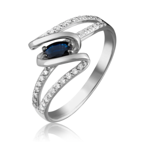 Кольцо из белого золота с сапфиром и бриллиантами