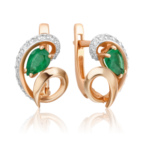 Серьги с английским замком из красного золота с изумрудом и бриллиантами 02-0965-00-106-1110-30