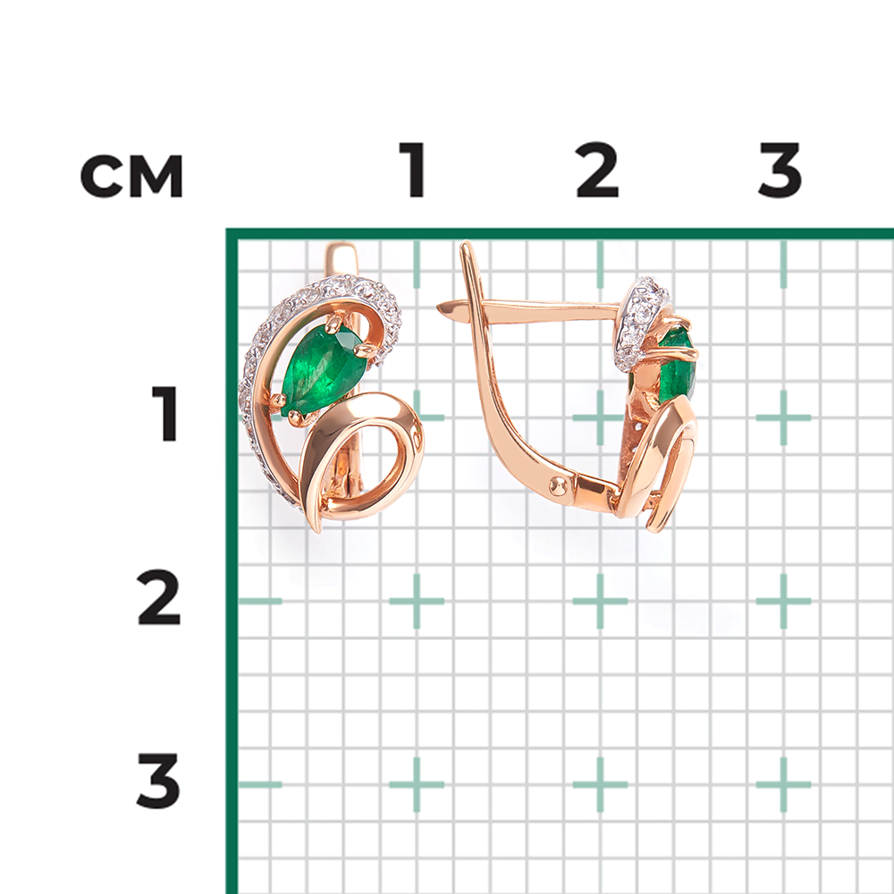 Серьги с английским замком из красного золота с изумрудом и бриллиантами 02-0965-00-106-1110-30