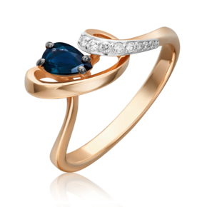 Кольцо из красного золота с сапфиром и бриллиантами 01-1607-00-105-1110-30