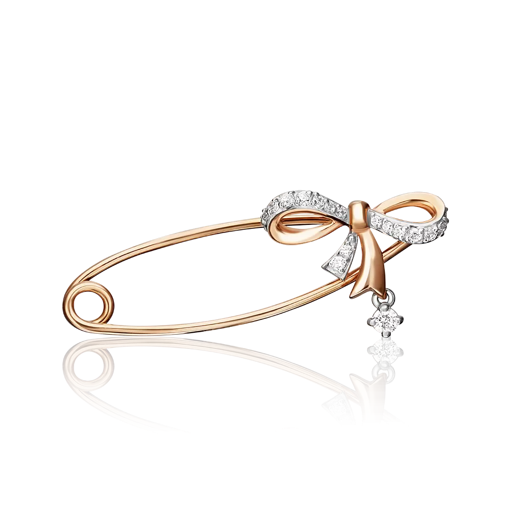 Брошь-булавка «Бант» из комбинированного золота с фианитами 04-0116-00-401-1111-03