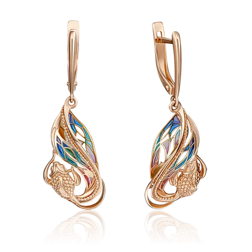 Серьги «Рыбки» с английским замком из комбинированного золота с эмалью 02-4226-00-000-1113-48