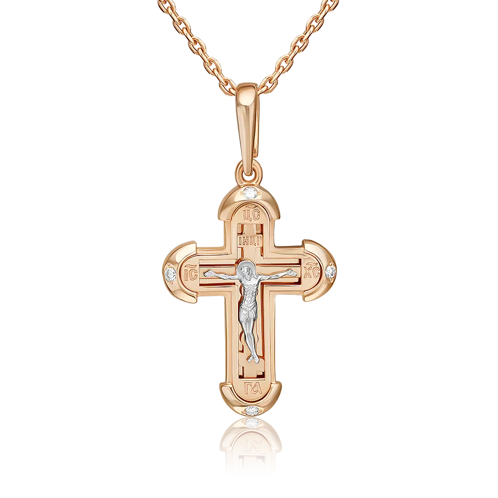 Православный крест из комбинированного золота с бриллиантами 03-3598-00-101-1111