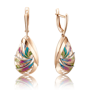 Серьги с английским замком из красного золота с эмалью 02-4074-00-000-1110-59