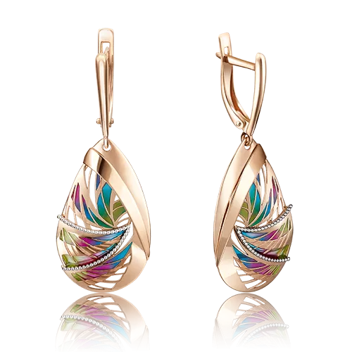 Серьги с английским замком из красного золота с эмалью 02-4074-00-000-1110-59