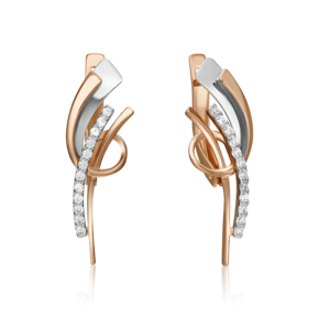 Серьги с английским замком из комбинированного золота с фианитами