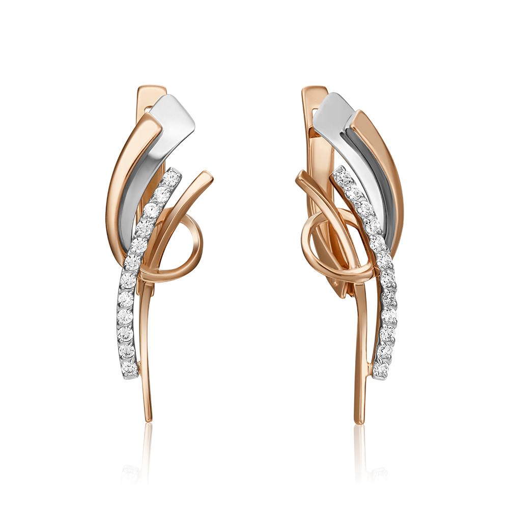 Серьги с английским замком из комбинированного золота с фианитами 02-4392-00-401-1111-48