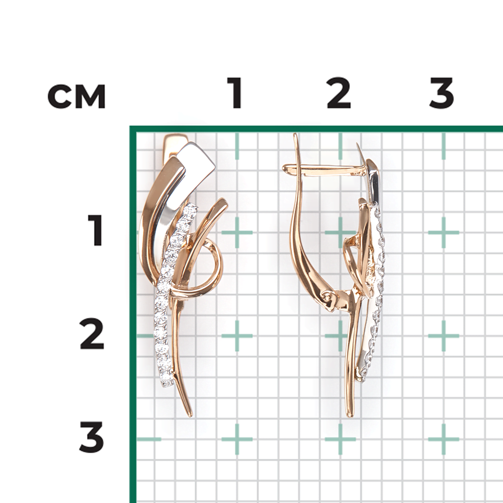 Серьги с английским замком из комбинированного золота с фианитами 02-4392-00-401-1111-48