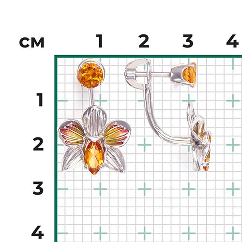 Серьги-джекеты «Орхидеи» из серебра с цитринами и эмалью 02-4796-00-206-0200-68