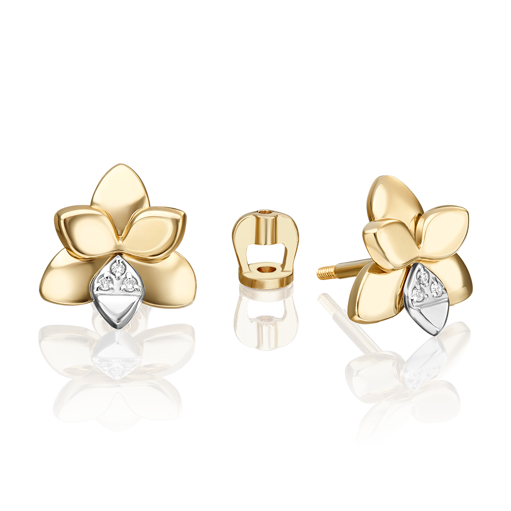 Серьги-пусеты из комбинированного золота с бриллиантами 02-4995-00-101-1121