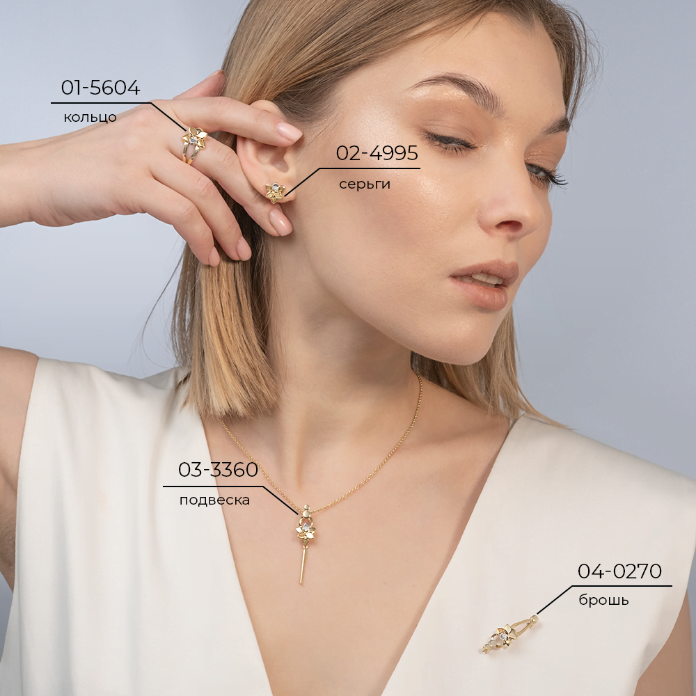 Серьги-пусеты из комбинированного золота с бриллиантами 02-4995-00-101-1121