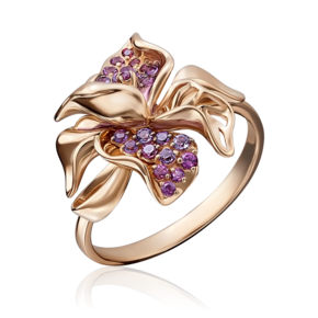 Кольцо «Гибискус» из красного золота с гранатами, аметистами и эмалью 01-5108-00-257-1110-57