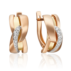 Серьги с английским замком из комбинированного золота с фианитами 02-4572-00-401-1113-03