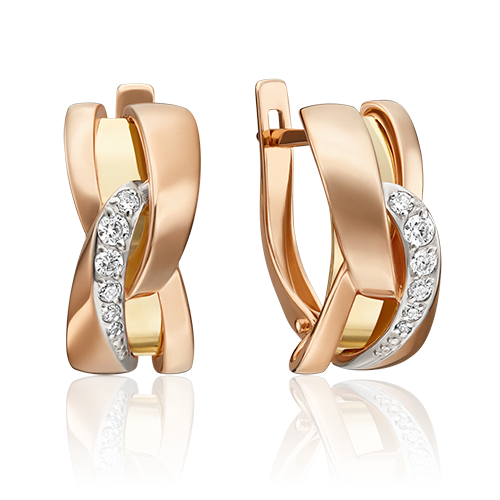 Серьги с английским замком из комбинированного золота с фианитами 02-4572-00-401-1113-03