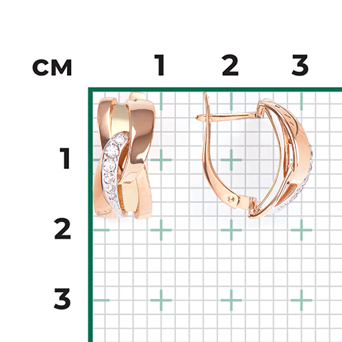 Серьги с английским замком из комбинированного золота с фианитами 02-4572-00-401-1113-03