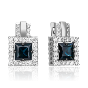 Серьги с английским замком из белого золота с сапфиром и бриллиантами 02-0730-00-105-1120-30