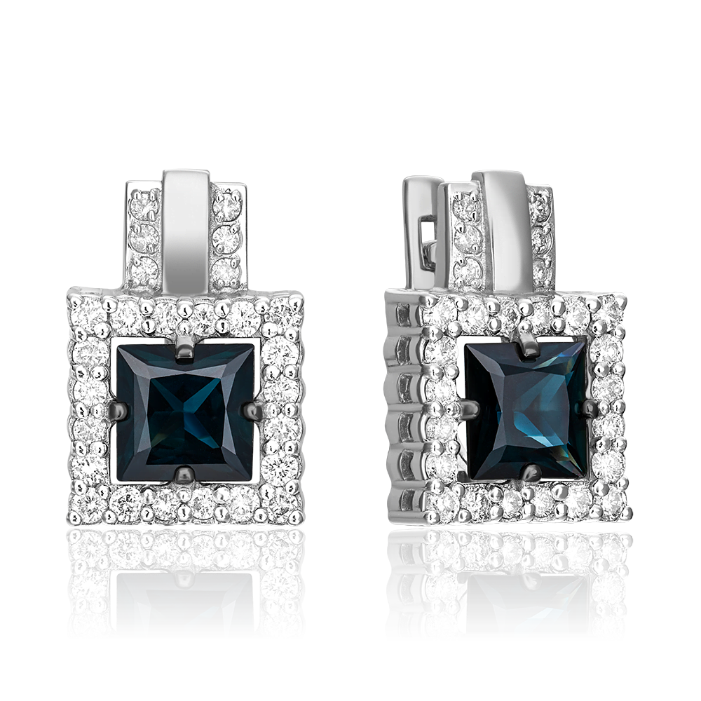 Серьги с английским замком из белого золота с сапфиром и бриллиантами 02-0730-00-105-1120-30