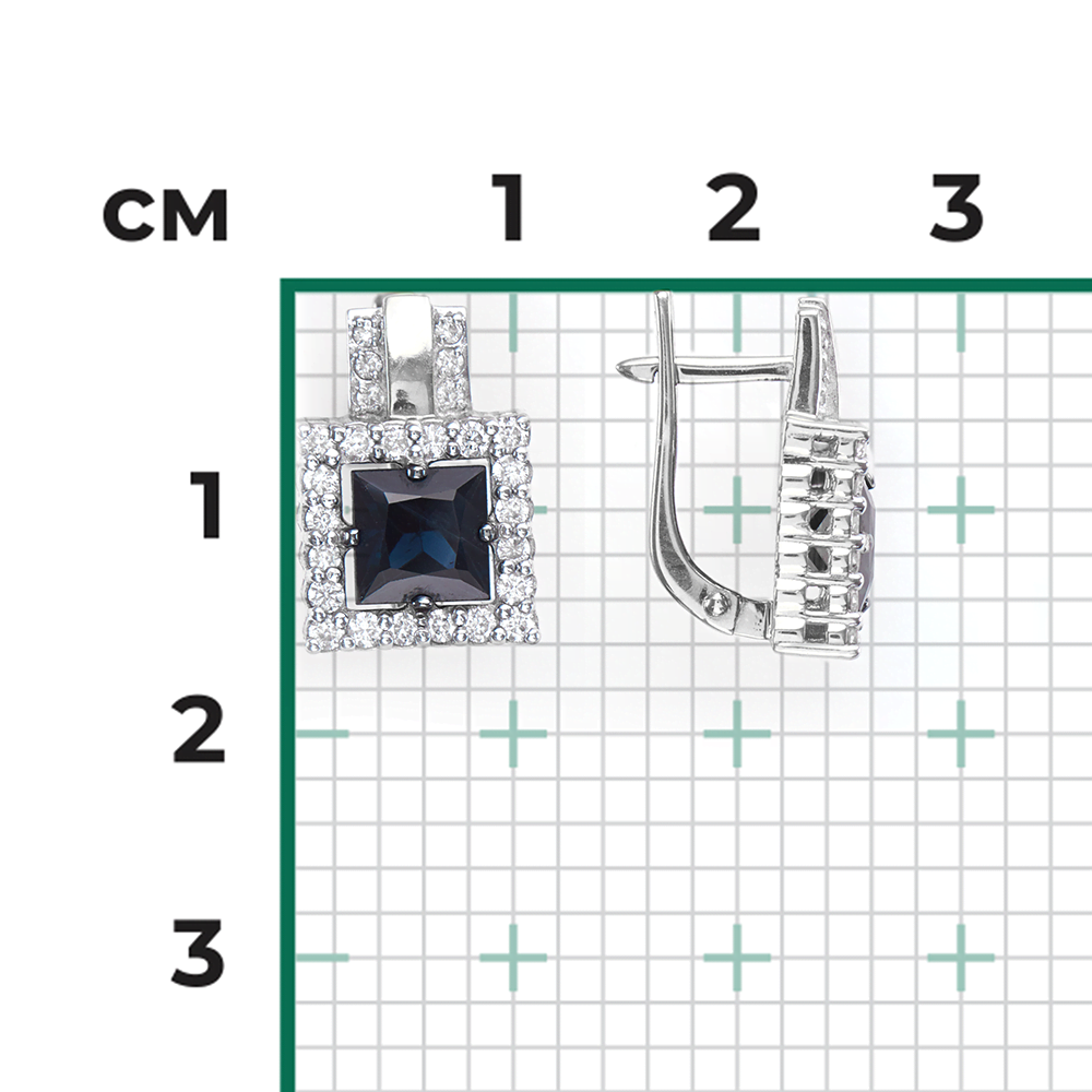 Серьги с английским замком из белого золота с сапфиром и бриллиантами 02-0730-00-105-1120-30