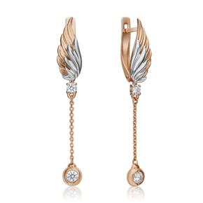 Серьги «Крылья» с английским замком из комбинированного золота с фианитами 02-4333-00-501-1111-38