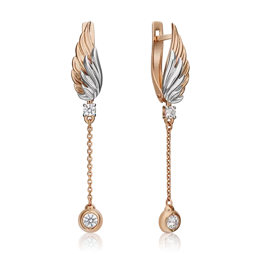 Серьги «Крылья» с английским замком из комбинированного золота с фианитами 02-4333-00-501-1111-38