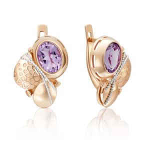 Серьги с английским замком из комбинированного золота с аметистом 02-4012-00-203-1111-57