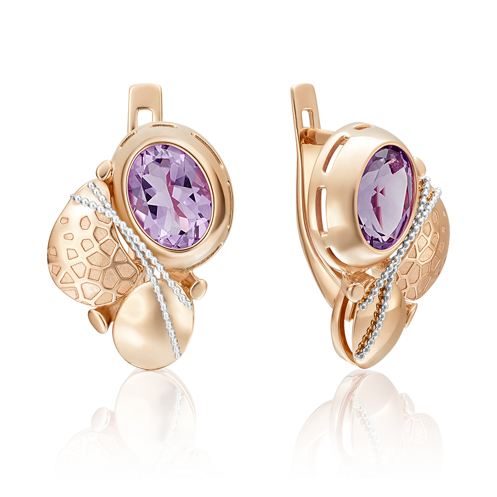 Серьги с английским замком из комбинированного золота с аметистом 02-4012-00-203-1111-57