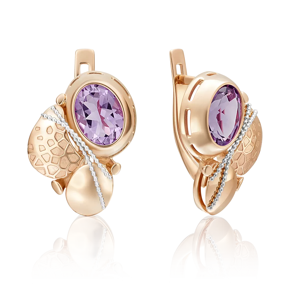 Серьги с английским замком из комбинированного золота с аметистом 02-4012-00-203-1111-57