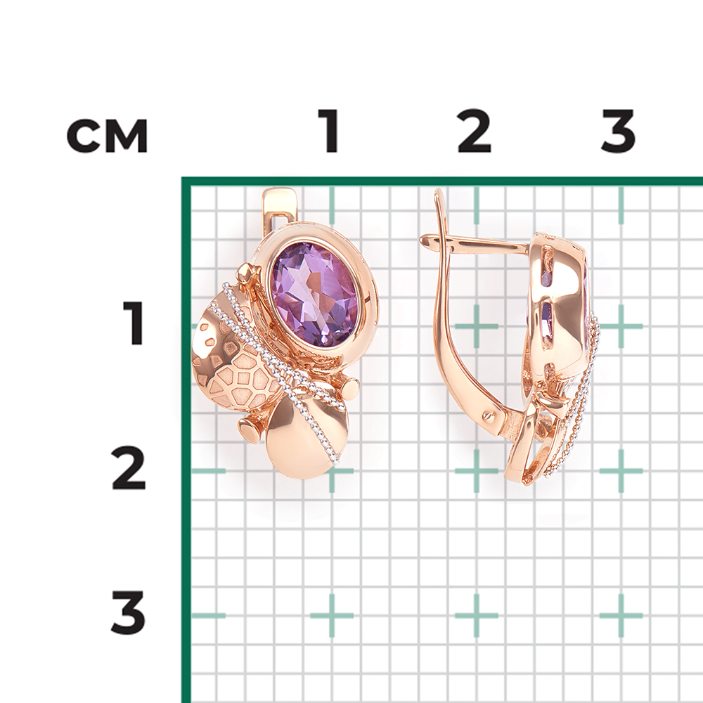Серьги с английским замком из комбинированного золота с аметистом 02-4012-00-203-1111-57