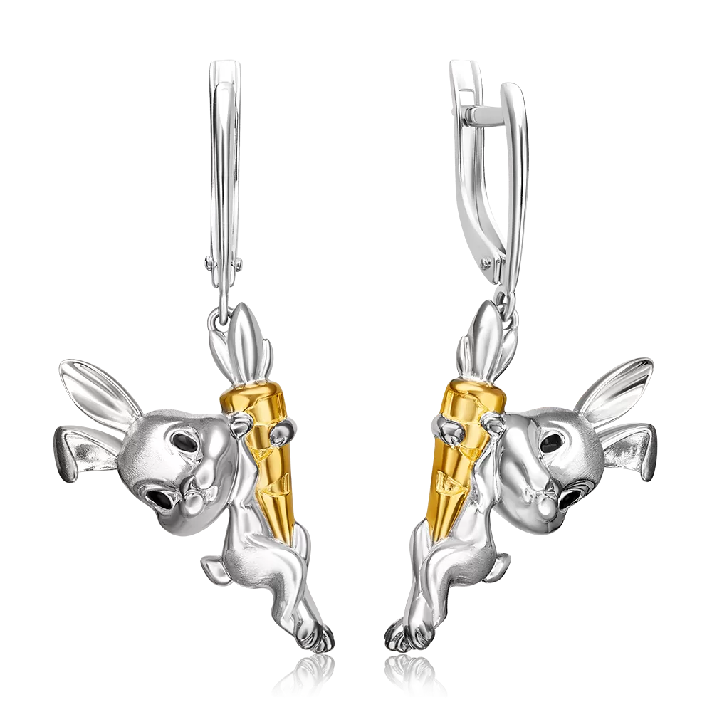Серьги «Кролики» с английским замком из серебра с эмалью 02-5112-00-000-0200