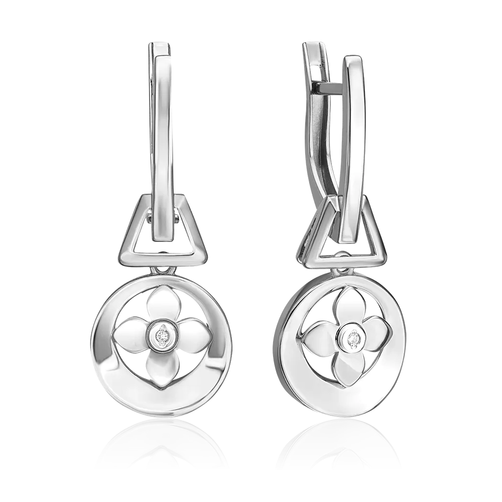 Серьги с английским замком из белого золота с бриллиантом 02-5008-00-101-1120