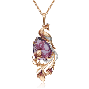 Подвеска «Жар-птица» из красного золота с аметистом, натуральными топазами white и эмалью 03-3086-00-225-1110-46