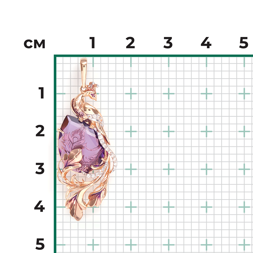 Подвеска «Жар-птица» из красного золота с аметистом, натуральными топазами white и эмалью 03-3086-00-225-1110-46