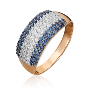 Кольцо из красного золота с бриллиантами и сапфирами 01-1489-00-105-1110-30