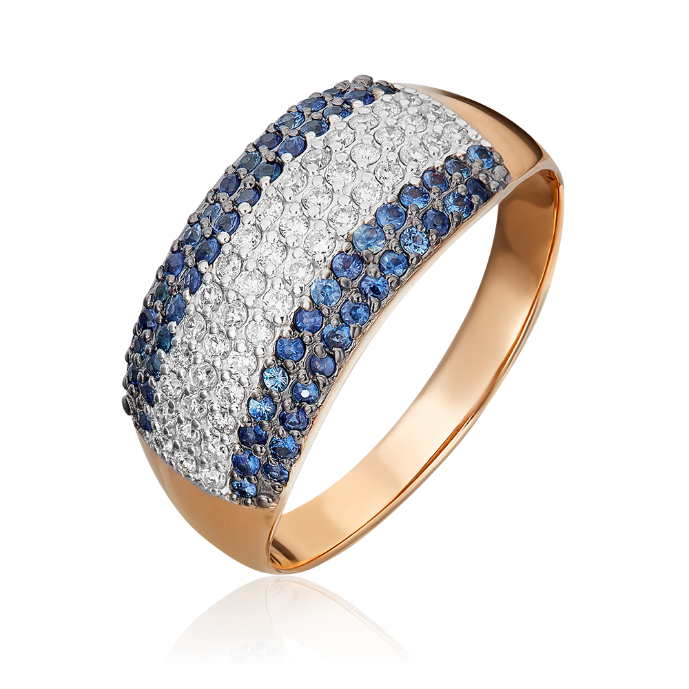 Кольцо из красного золота с бриллиантами и сапфирами 01-1489-00-105-1110-30