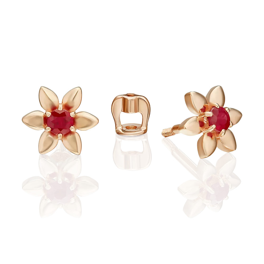 Серьги-пусеты из красного золота с рубином 02-5485-00-104-1110