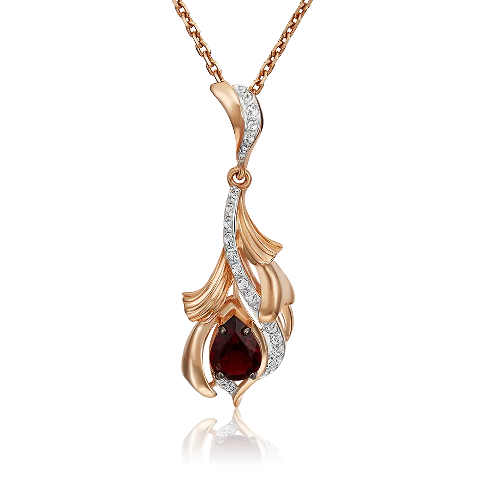 Подвеска «Перо жар-птицы» из красного золота с гранатом и натуральными топазами white 03-3109-00-264-1110-57