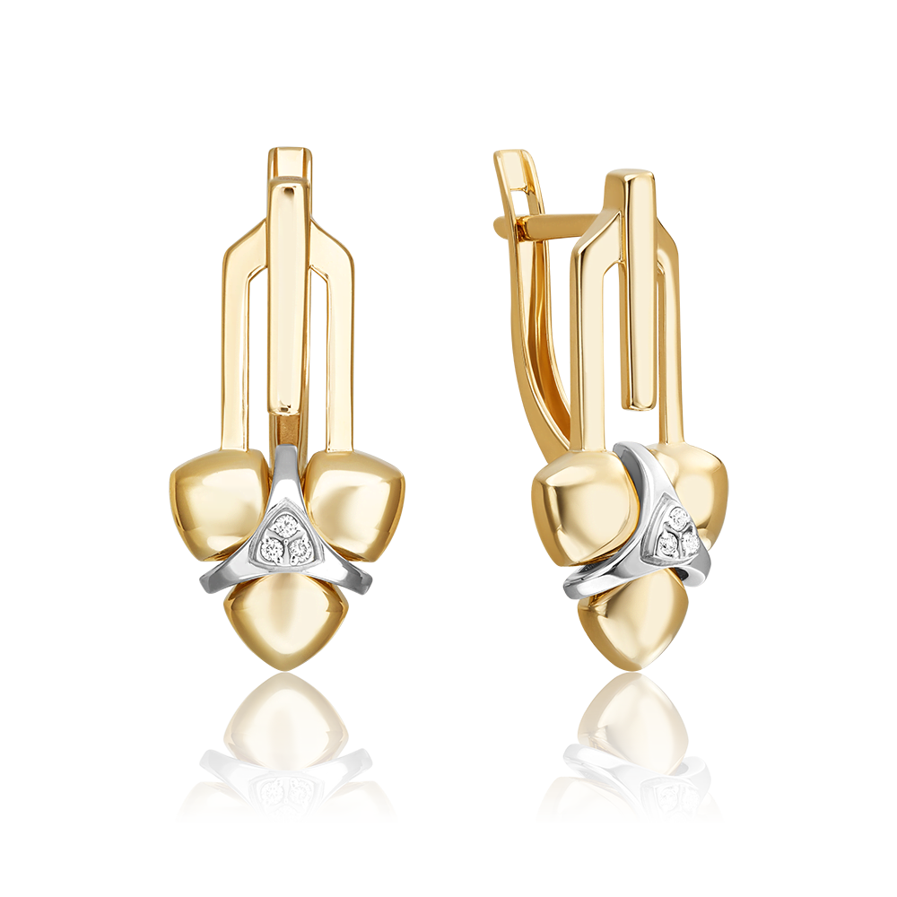 Серьги с английским замком из комбинированного золота с бриллиантами 02-4990-00-101-1121