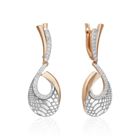 Серьги с принтом «Питон» из комбинированного золота с фианитами 02-5196-00-401-1111