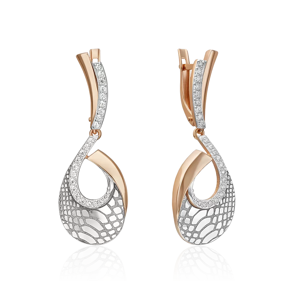 Серьги с принтом «Питон» из комбинированного золота с фианитами 02-5196-00-401-1111