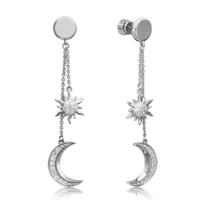 Серьги-пусеты «Луна и Солнце» из белого золота с фианитами 02-4460-00-401-1120-42